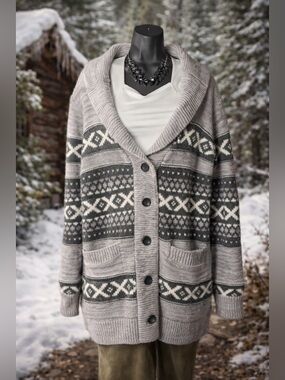 Vintage Sansara Nordic Fair Isle Cardigan Sweater XL Cozy Winter Cabin Unisex